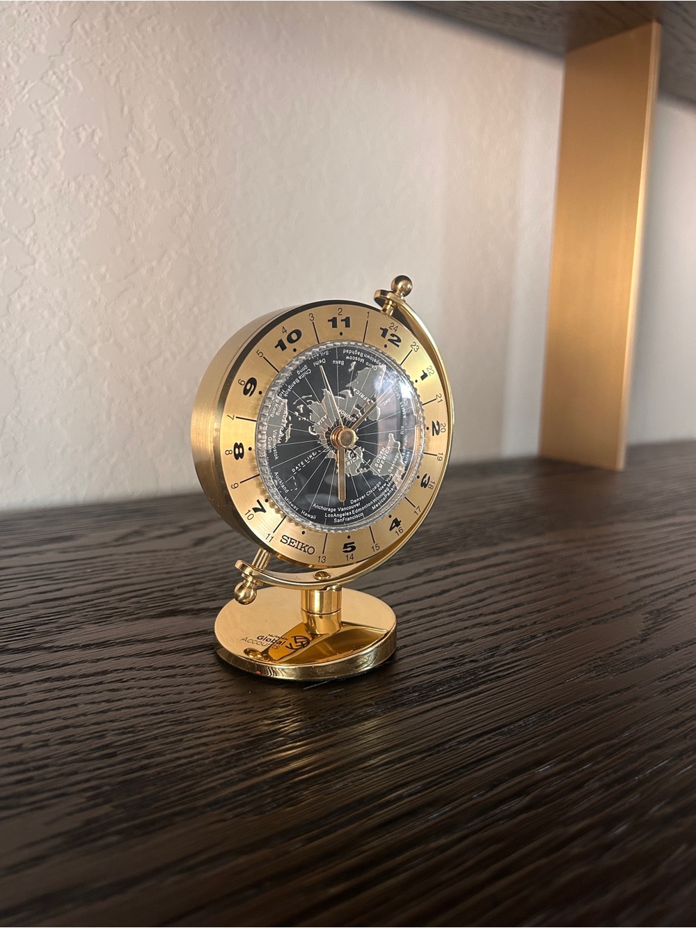 Seiko Gold and Black World Time Desk Clock
